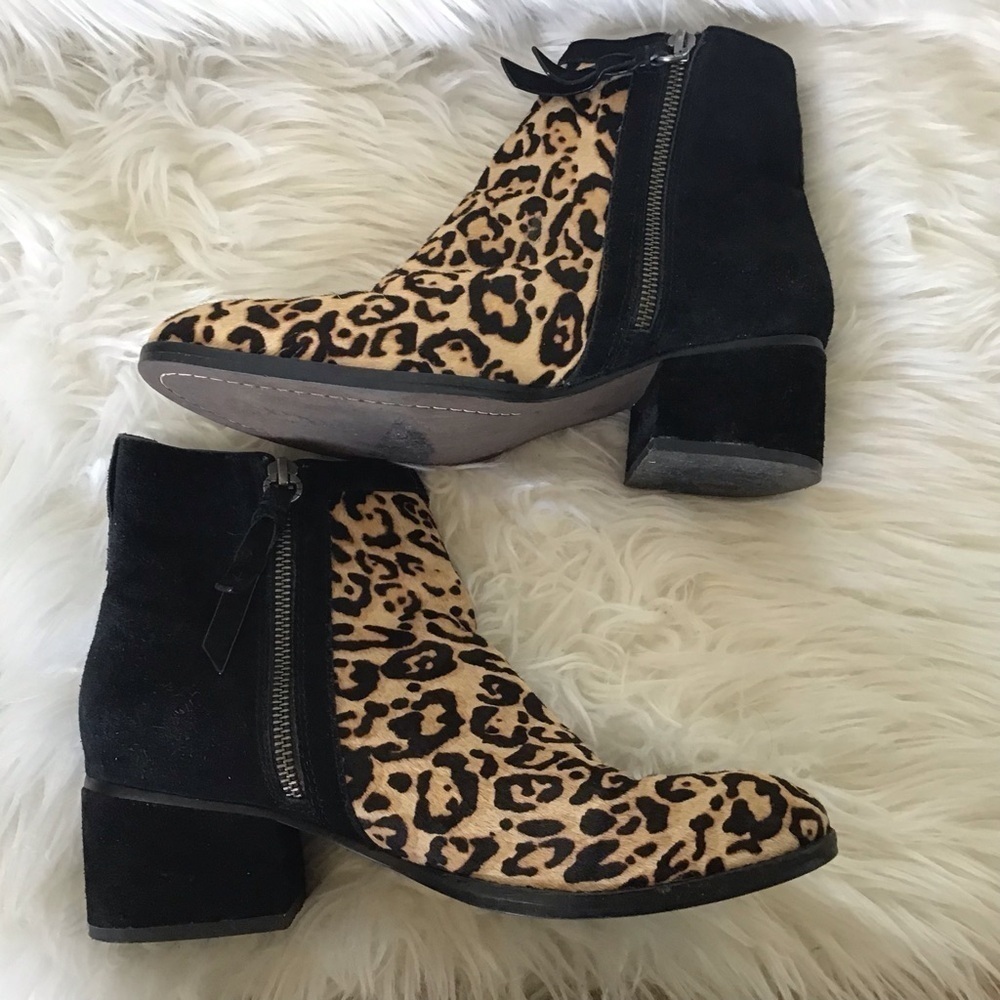 Anthropologie Splendid Leopard print Calf Hair/Suede Rosalie side zip Boots 8.5 - Picture 2 of 10